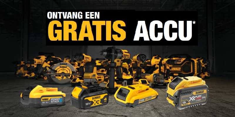 Ontvang een gratis accu bij aankoop van een DeWalt machine-backup